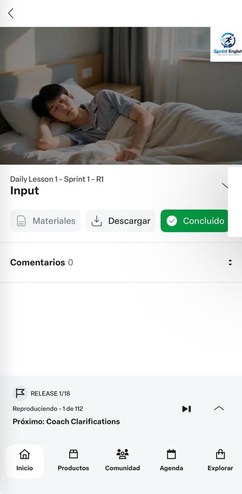 Lecciones de Sprint English dentro de la app de Hotmart