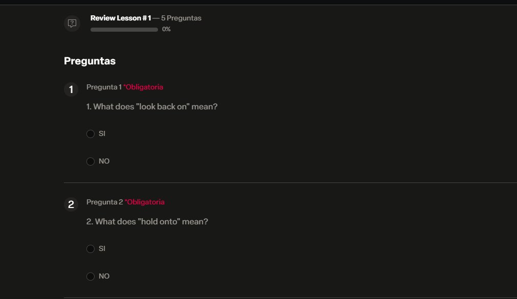 Review de la lección con preguntas de sí o no